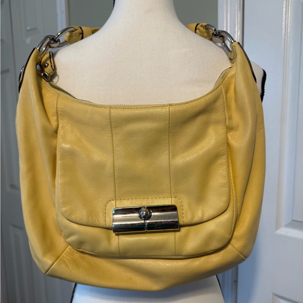Coach Yellow Leather Shoulder Bag with Silver Hardware